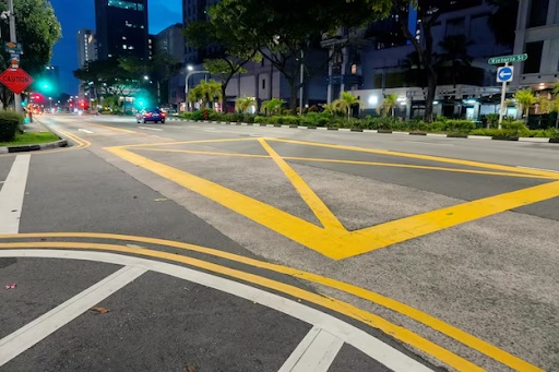 Professional road line painting improving traffic flow and safety.