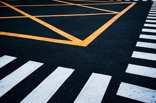 Line markings on asphalt in Ancaster.