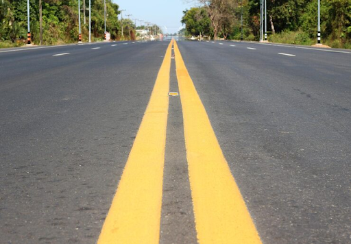 Yellow painted median on the road